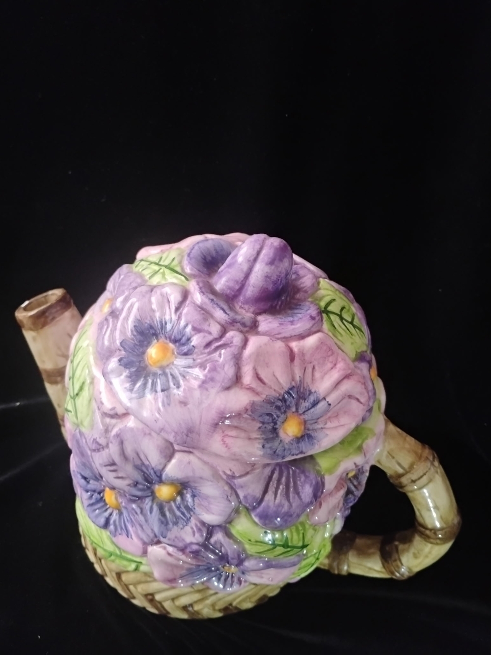 Handcrafted Purple Floral Ceramic Teapot - Decorative Home Art